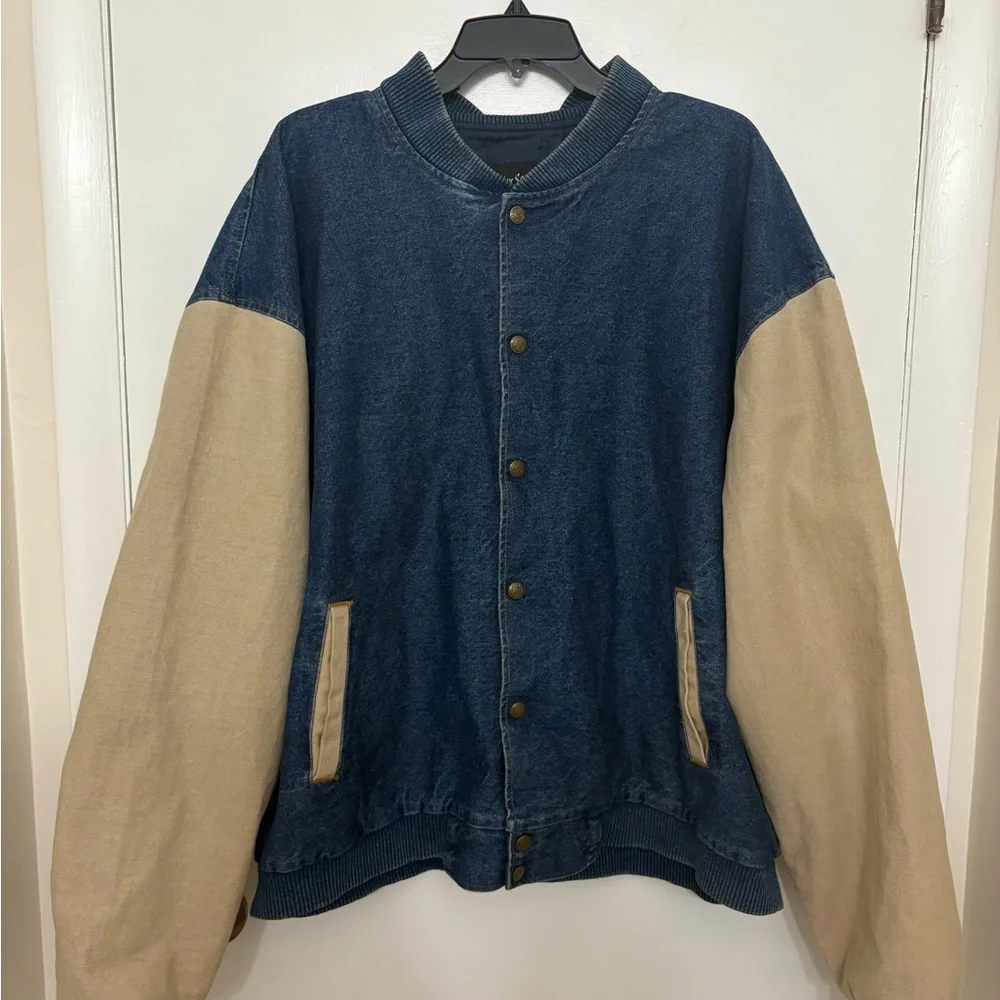 VTG 90s Four Seasons Apache Motorcycle Weatherford Texas Denim Varsity Jacket XL - Picture 1 of 9